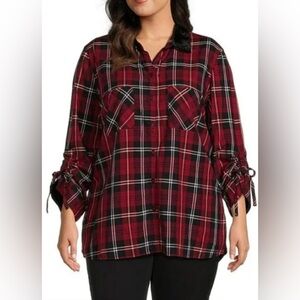 John Mark Red/Blk/Wht Plaid Women's Tunic w/ Velvet collar & cuffs, NWTs, Sz S